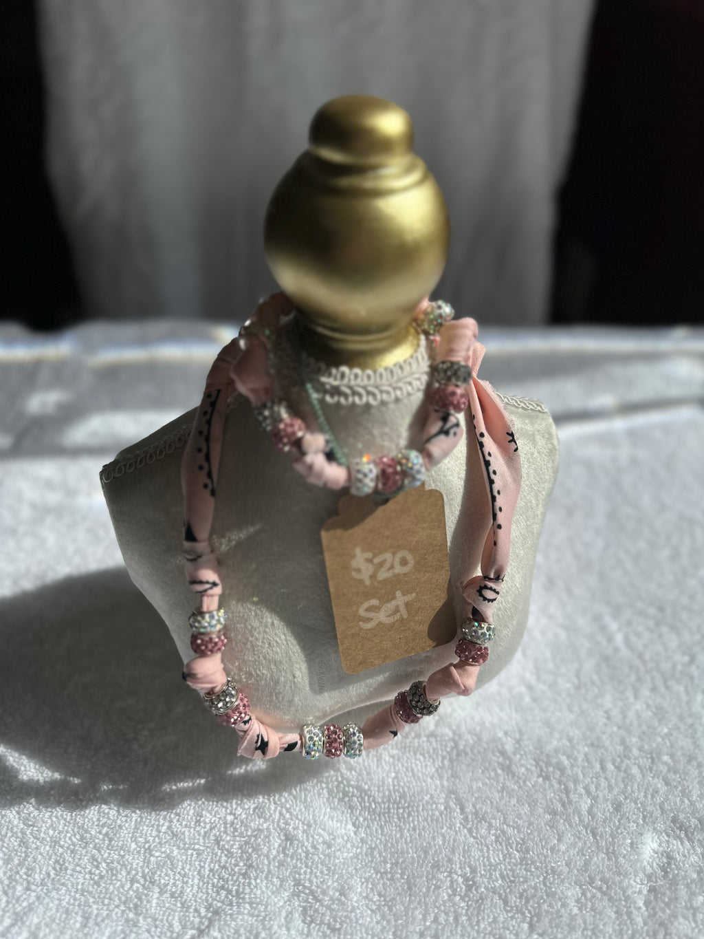 Blush Sparkle Scarf Necklace & Bracelet Set