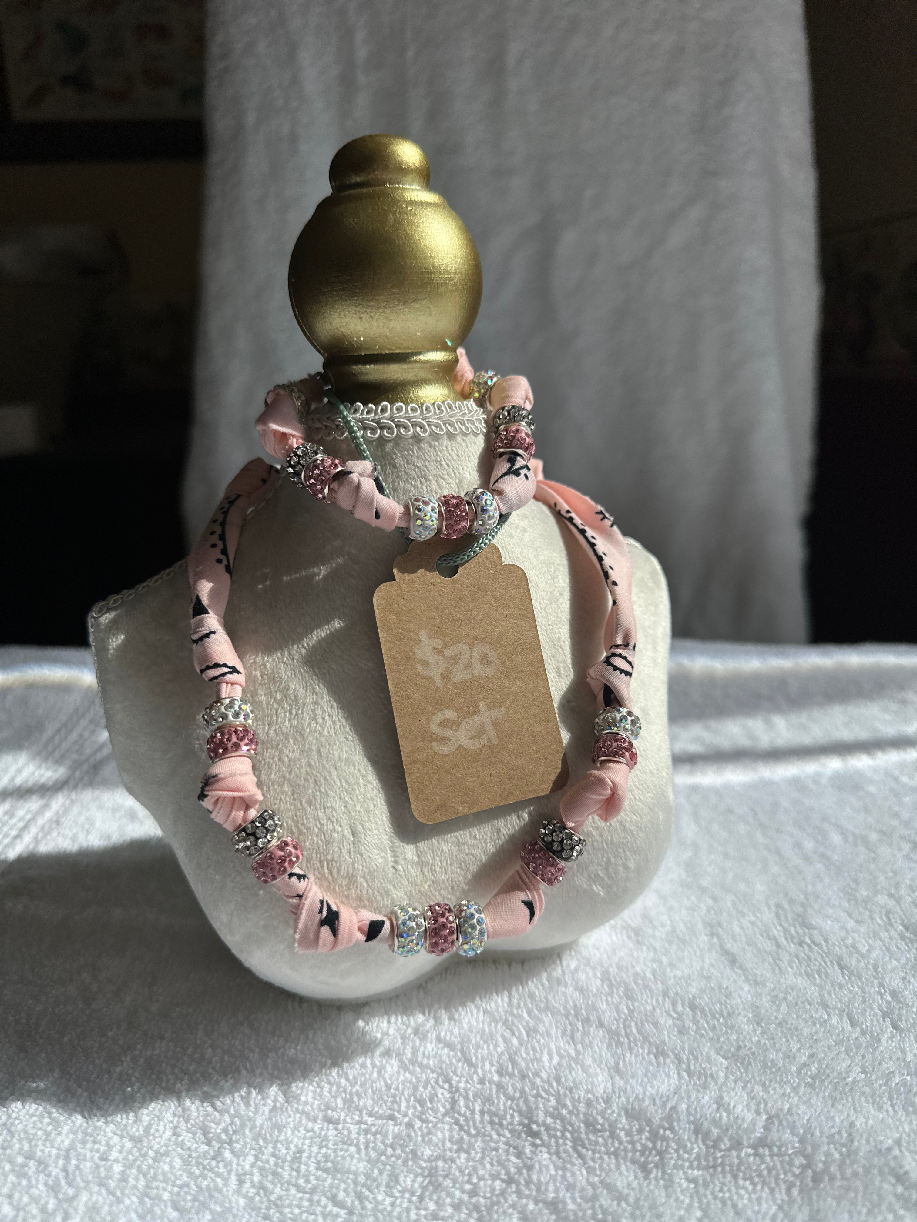 Blush Sparkle Scarf Necklace & Bracelet Set