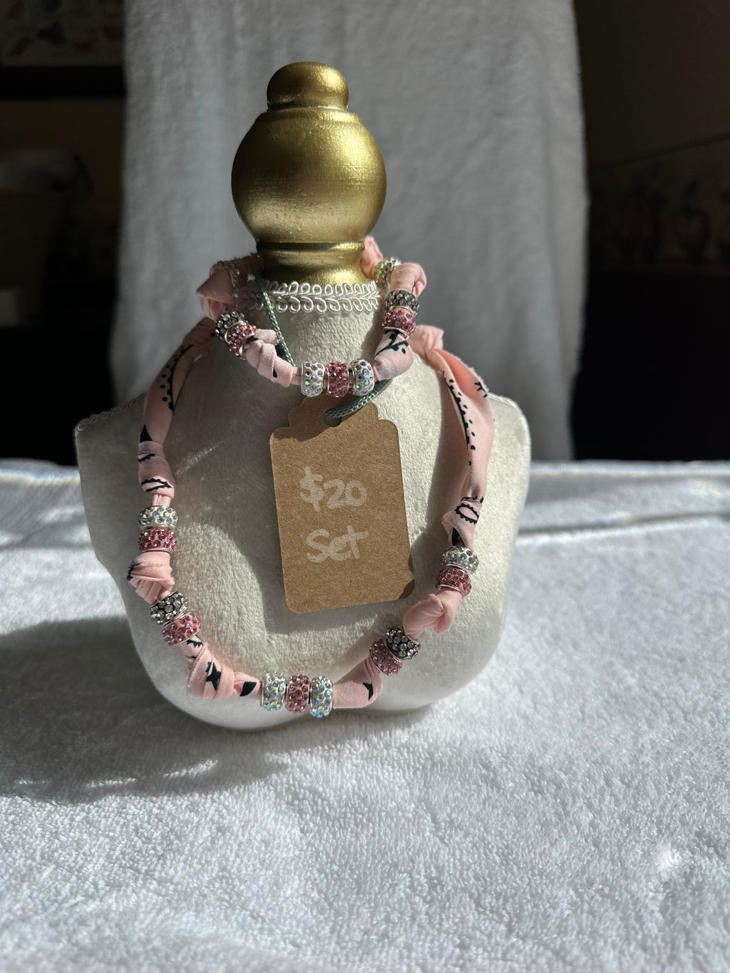 Blush Sparkle Scarf Necklace & Bracelet Set