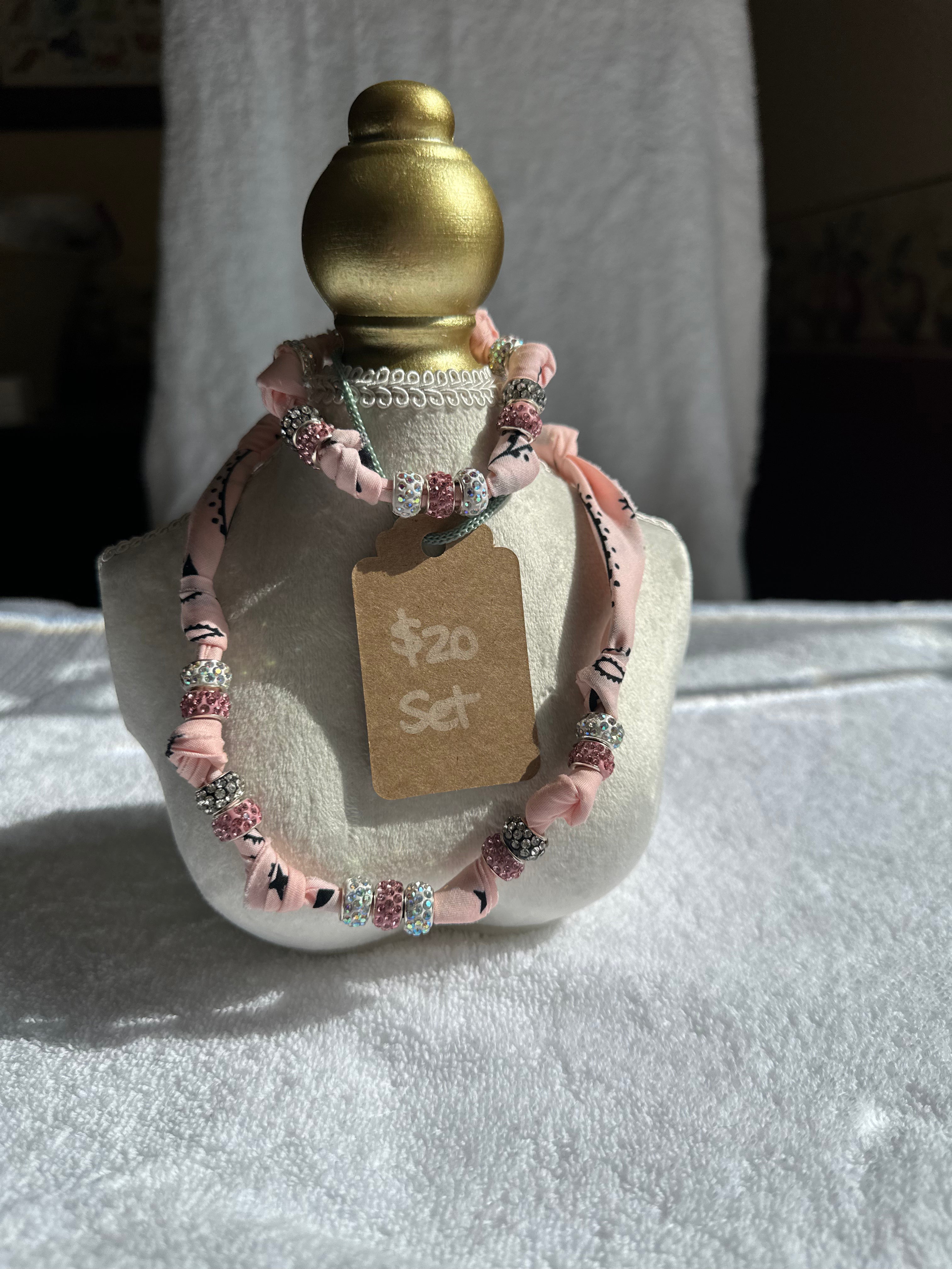 Blush Sparkle Scarf Necklace & Bracelet Set